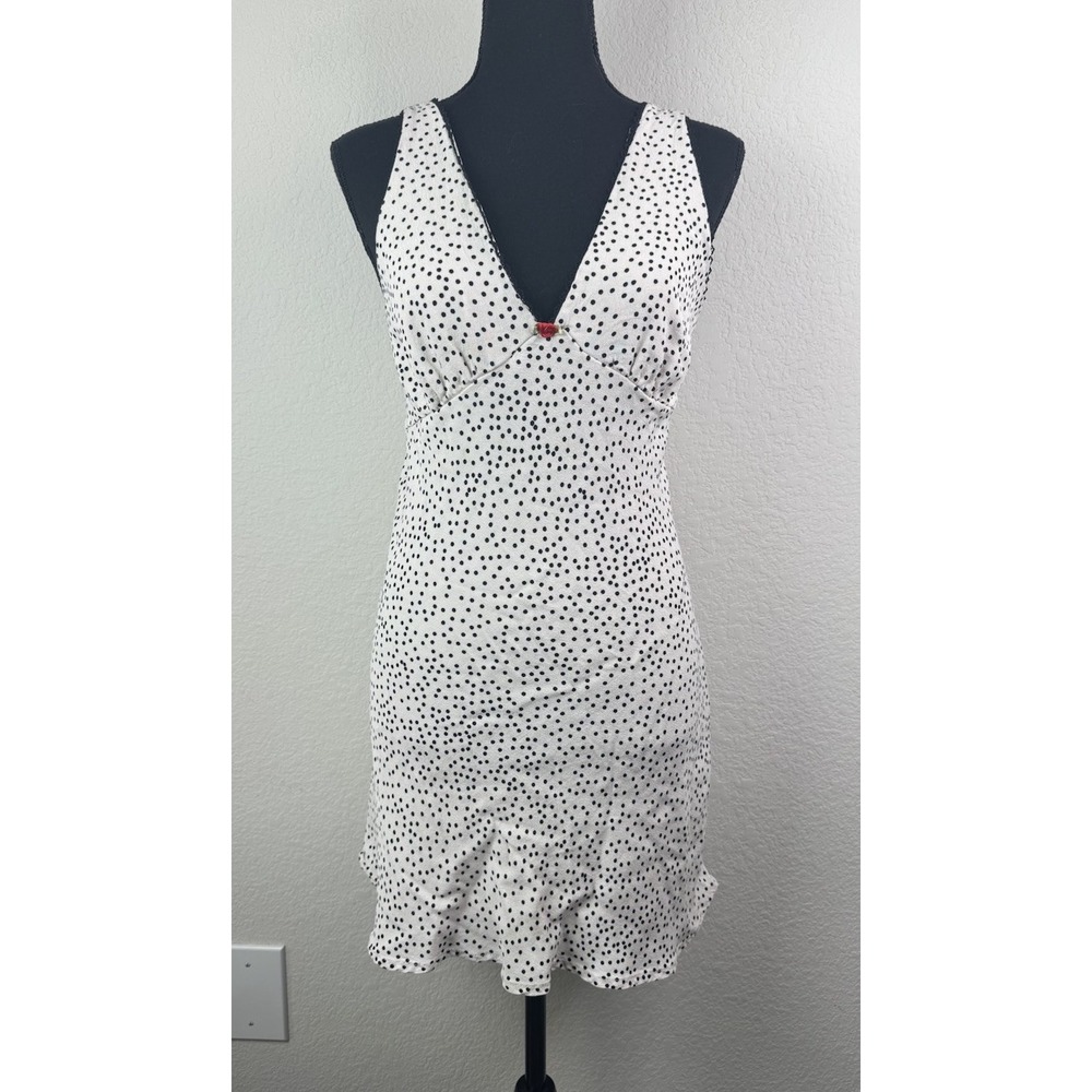 Wild Fable Polka Dot Sleeveless Mini Dress Sz M V Neck Ruffle‎ Hem Y2K Coquette